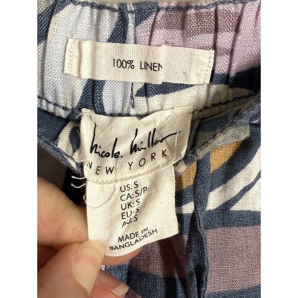 Nicole Miller 100% LINEN Shorts Womens Size S Blue Multi Color Tropical Beach - Picture 4 of 9